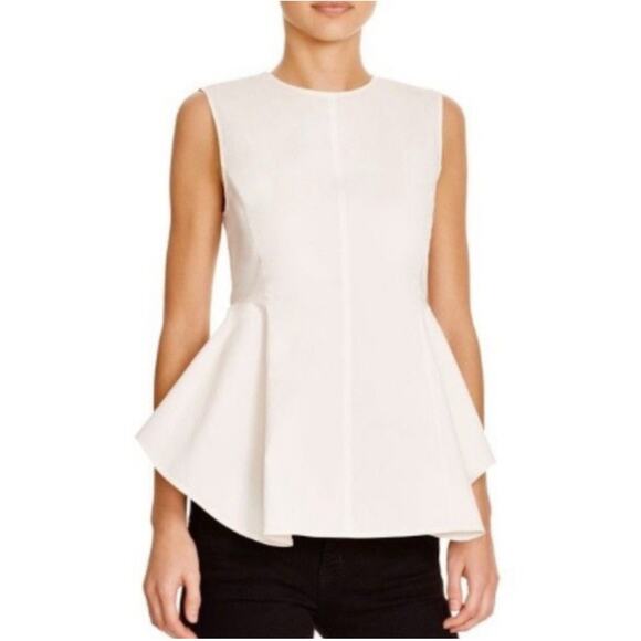 Theory Women’s Peplum Sleeveless White Top Sz 0 (P) Zipper In Back - Picture 1 of 11